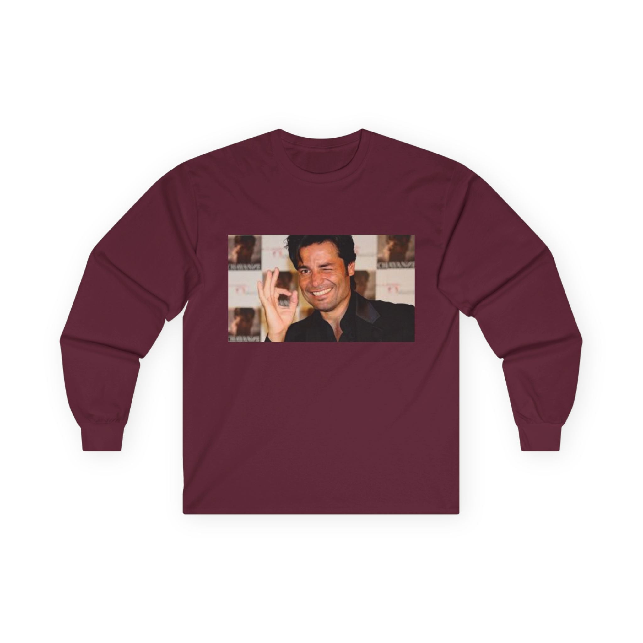 Photo Graphic Long Sleeve Tee — Smiling OK Hand Retro Photo